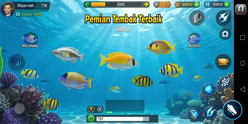 Tampilan gameplay menarik dari 73K saat menangkap ikan.