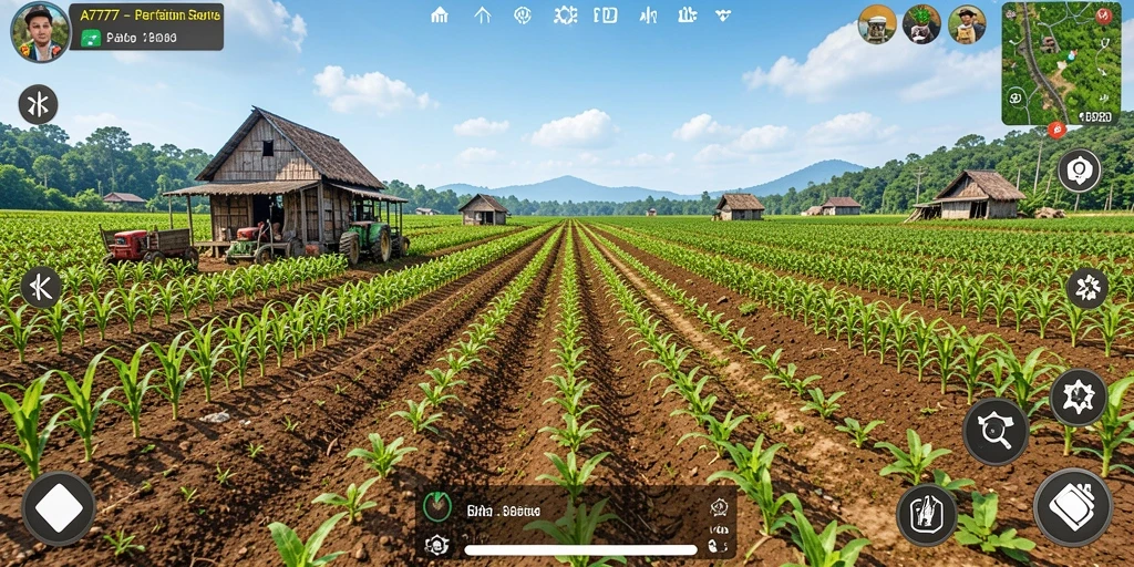 Screenshot gameplay A7777 menampilkan aktivitas bertani yang seru dan penuh warna.