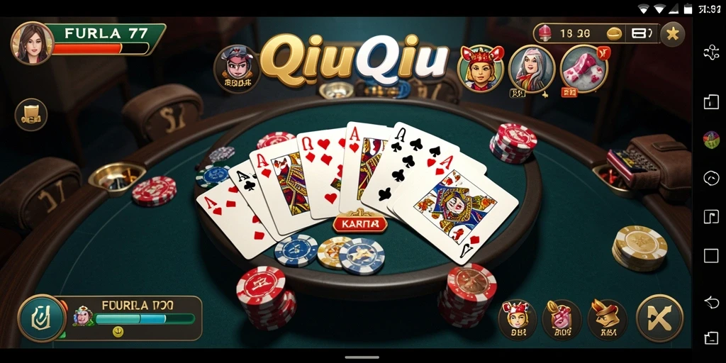 Screenshot FURLA77 menampilkan serunya gameplay kartu QiuQiu.