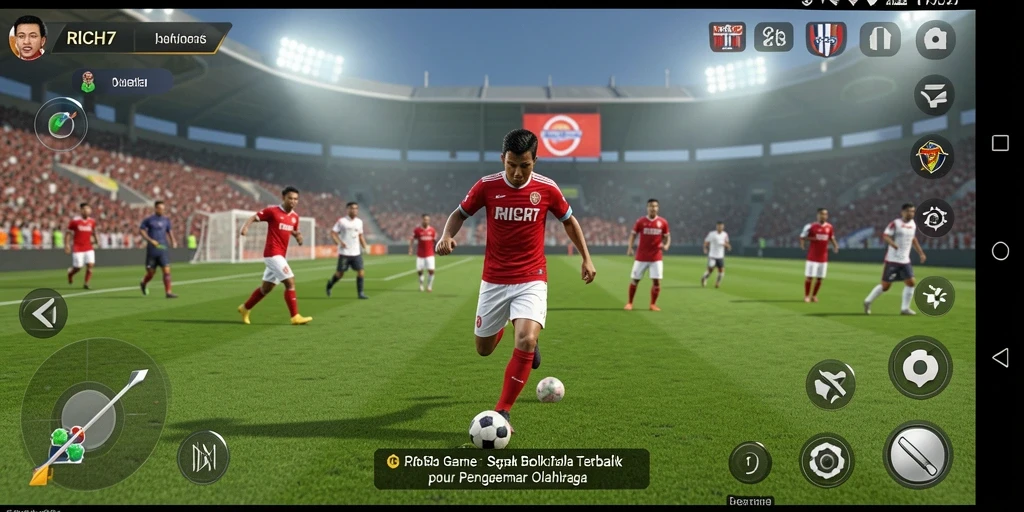 Tangkapan layar dari gameplay RICH7 yang menampilkan aksi sepak bola yang mendebarkan.