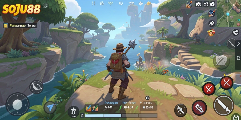 Screenshot gameplay <strong>SOJU88</strong> yang menampilkan dunia terbuka yang luas dan menakjubkan.