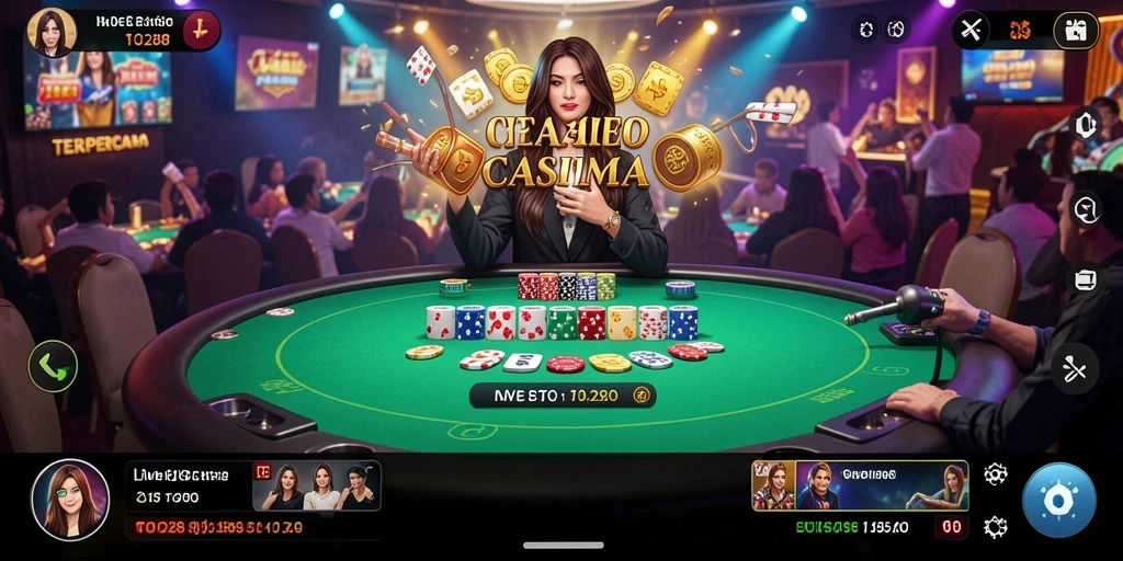 Screenshot gameplay TO288 dengan dealer langsung dan suasana kasino yang menarik.