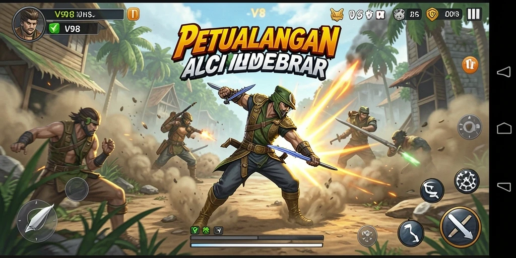 Tampilan gameplay V98 dengan aksi yang mendebarkan.